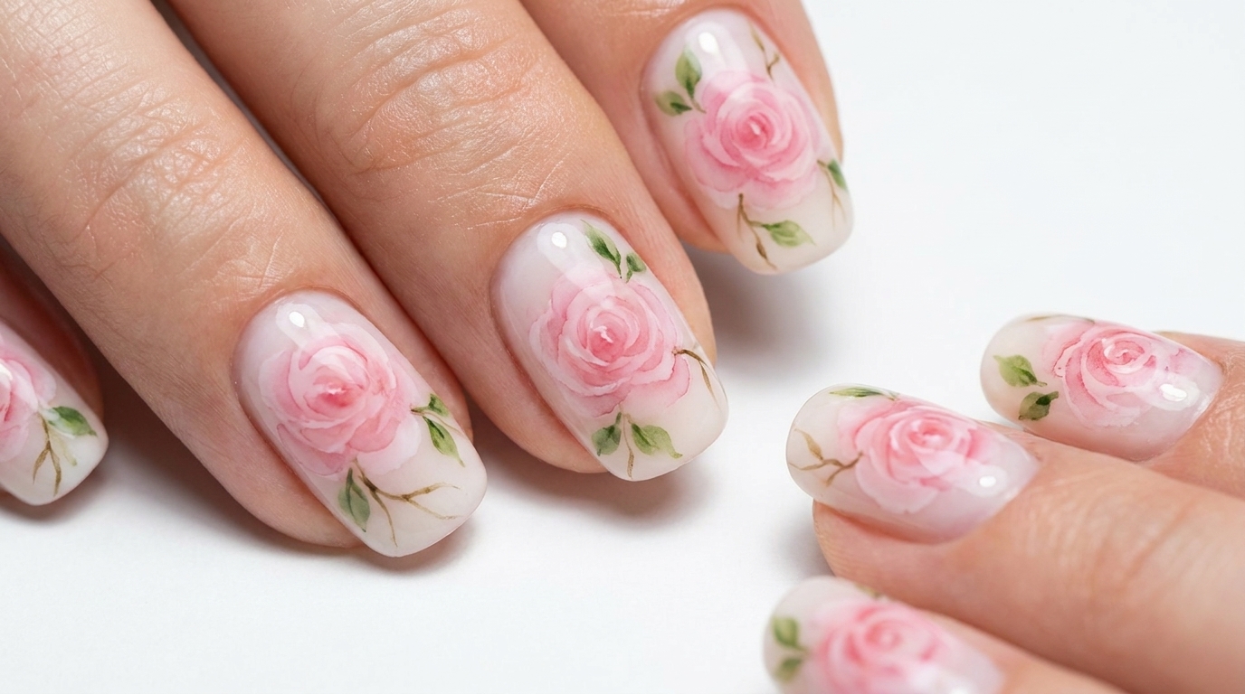 Elegant Watercolor Rose Nail Art — Step-by-Step Tutorial