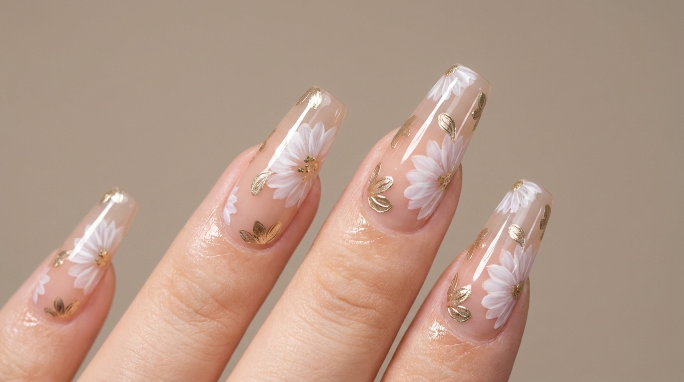 Elegant Daisy Floral Chrome Nails — Step-by-Step Tutorial