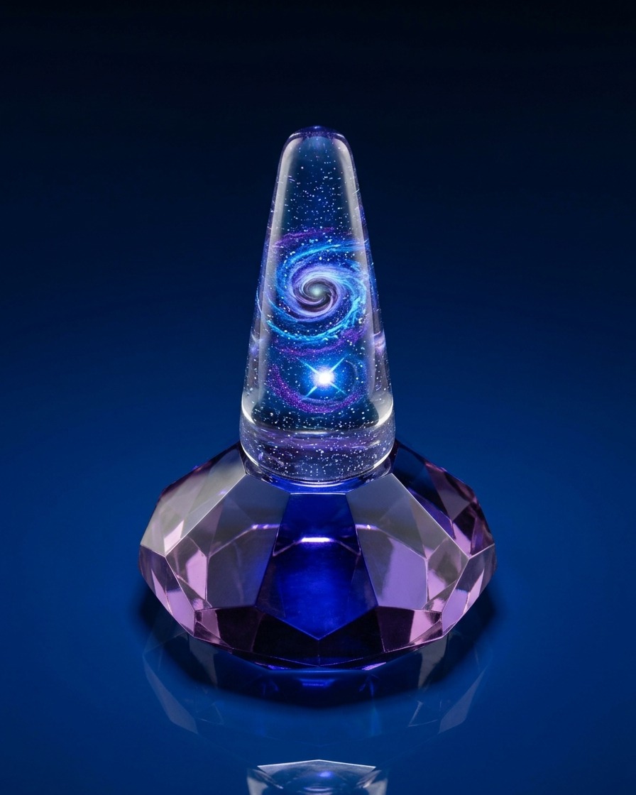 A clear view of a nail with silver glitter inside a glowing blue UV nail lamp.