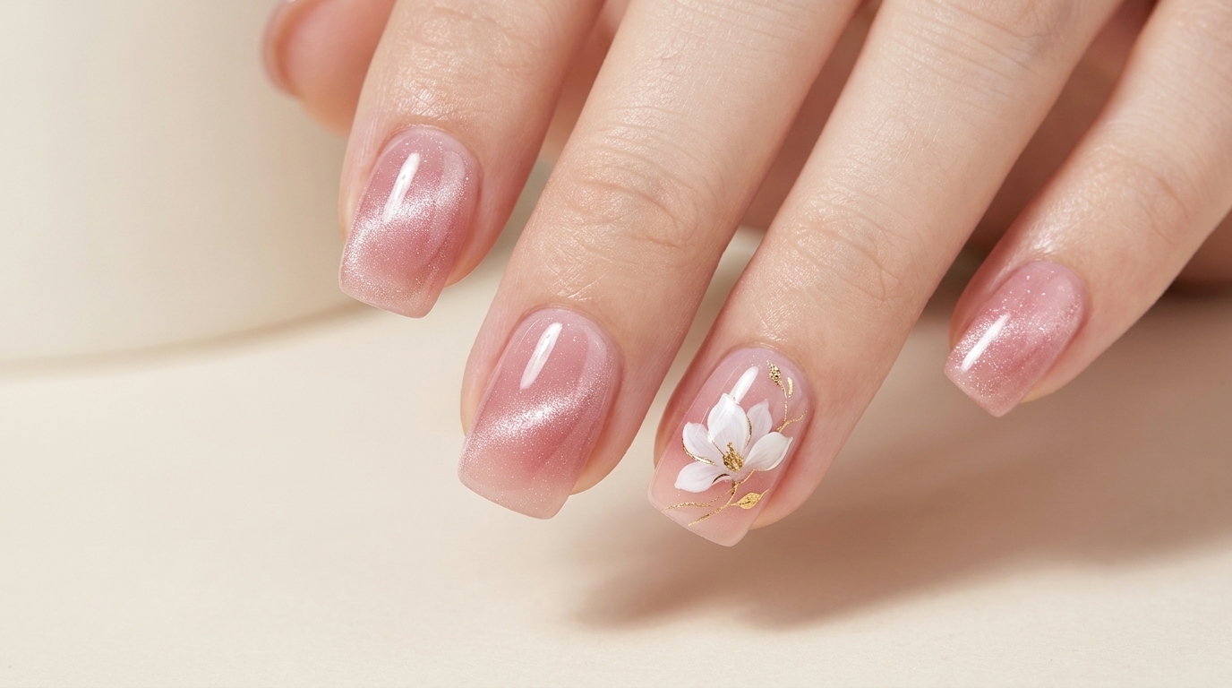 Pink Magnolia Gradient Cat-Eye Nails — Step-by-Step Tutorial