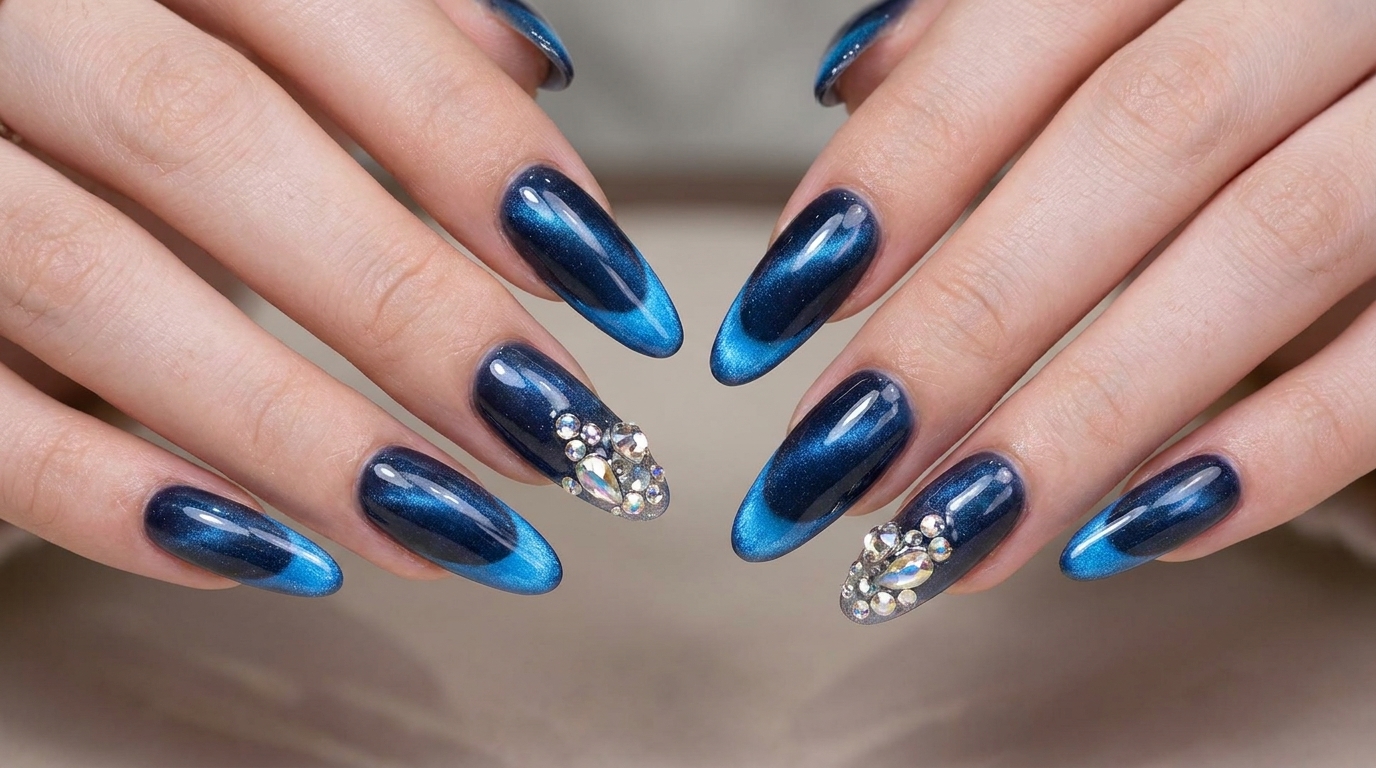 Midnight Blue Cat-Eye French Manicure — Sophisticated Nail Art Tutorial