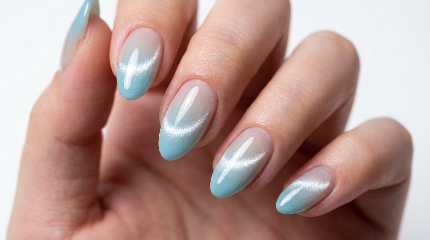 Blue Gradient Cat-Eye Manicure — Step-by-Step Tutorial