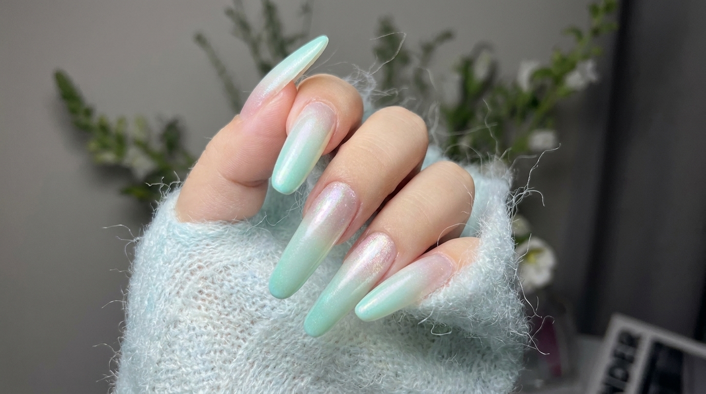 Mint Blue-Green Aurora Gradient Nails — Step-by-Step Tutorial