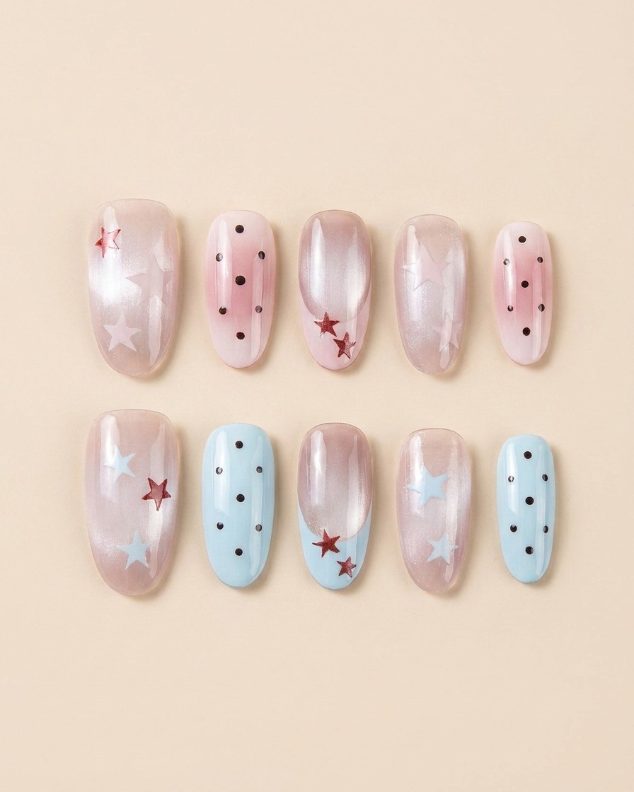 Adding a small, detailed brown star to the nail design.