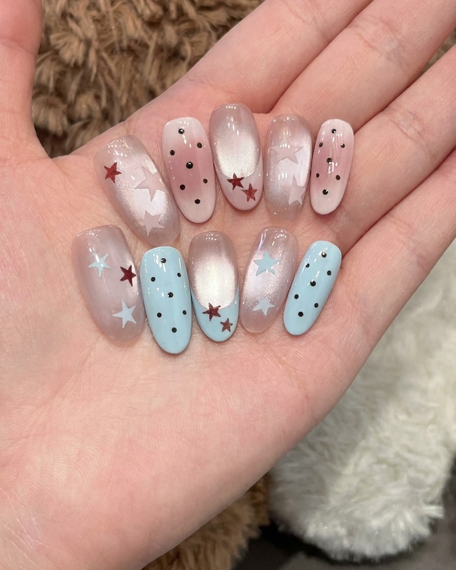 A nail showing a milky base layer with a neatly painted pink French tip on the middle finger.