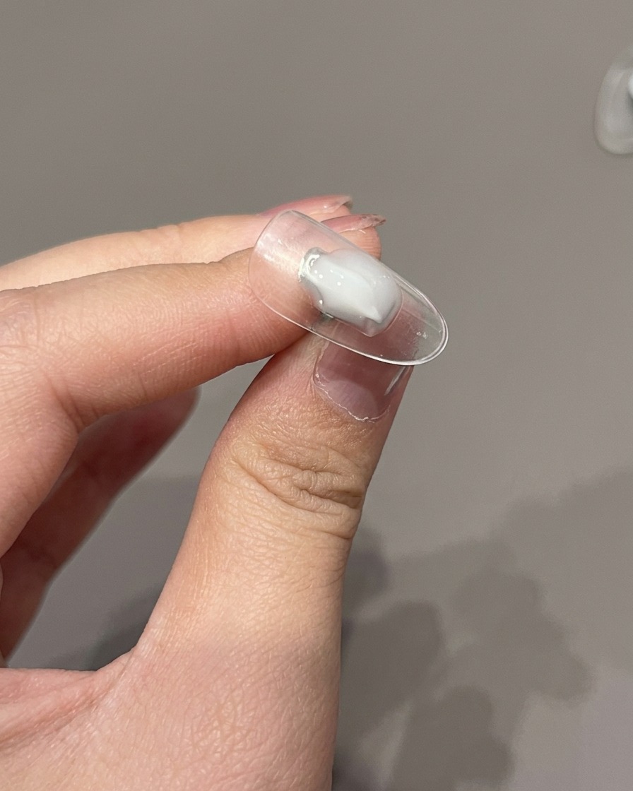 A brush applying a clear, glossy top coat to a fully decorated nail.