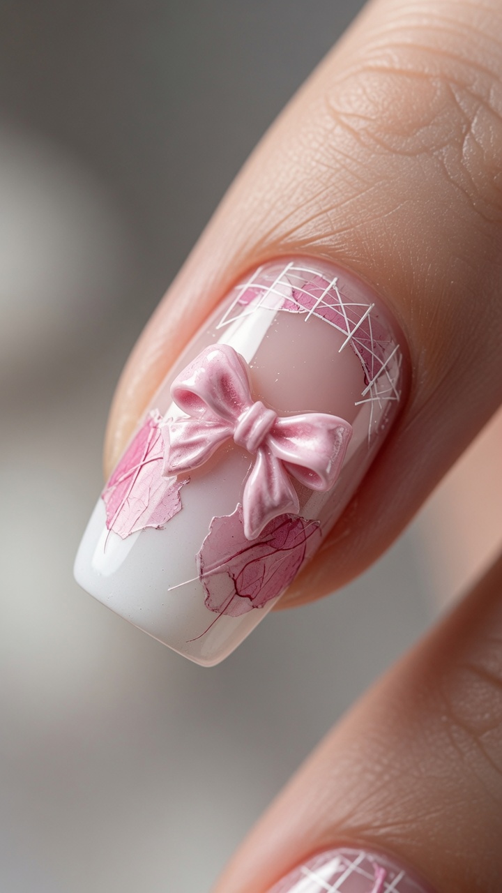 Mixed Media 3D Bow French Tip Nails — Step-by-Step Tutorial