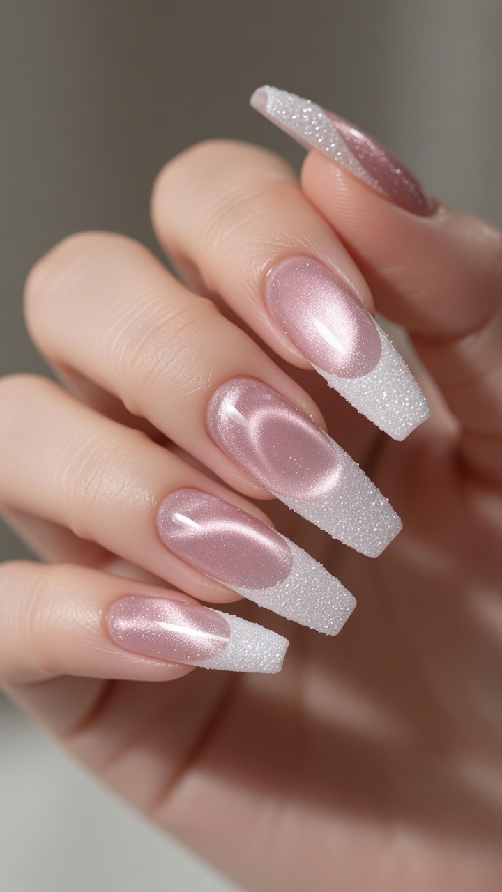 French Cat Eye Nails with Sugar Powder Finish — Step-by-Step Tutorial