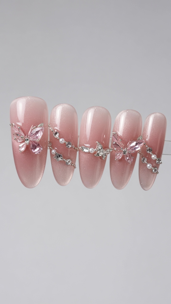 Nude Pink Butterfly Cat-Eye Nail Art — Elegant 3D Tutorial