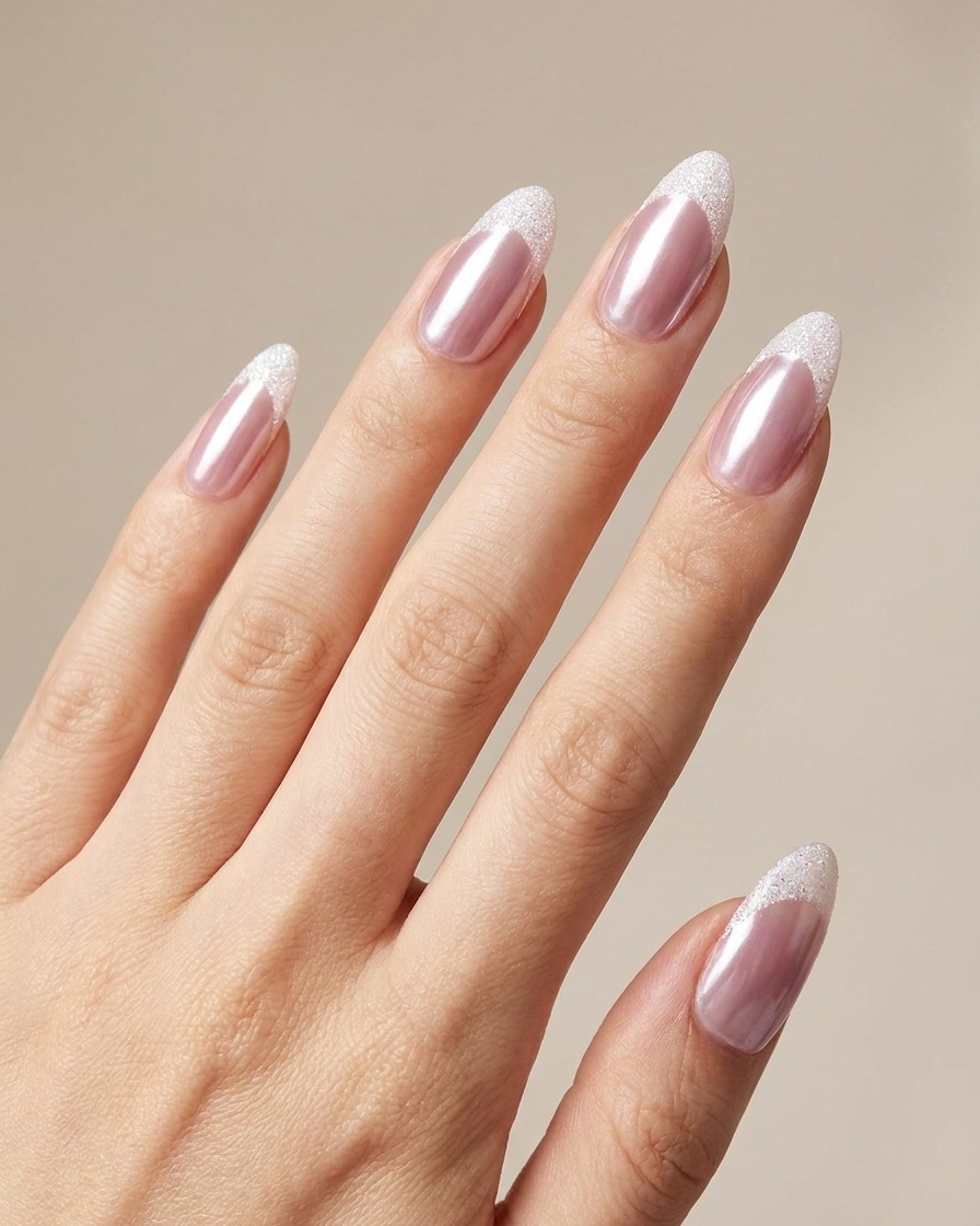 A close-up showing a bead of thicker nude builder gel being applied and leveled on the nail.