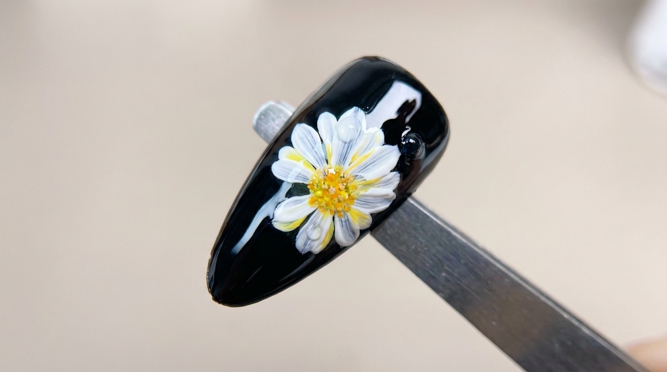 3D Layered Painted Daisy on Black Base — Step-by-Step Gel Tutorial