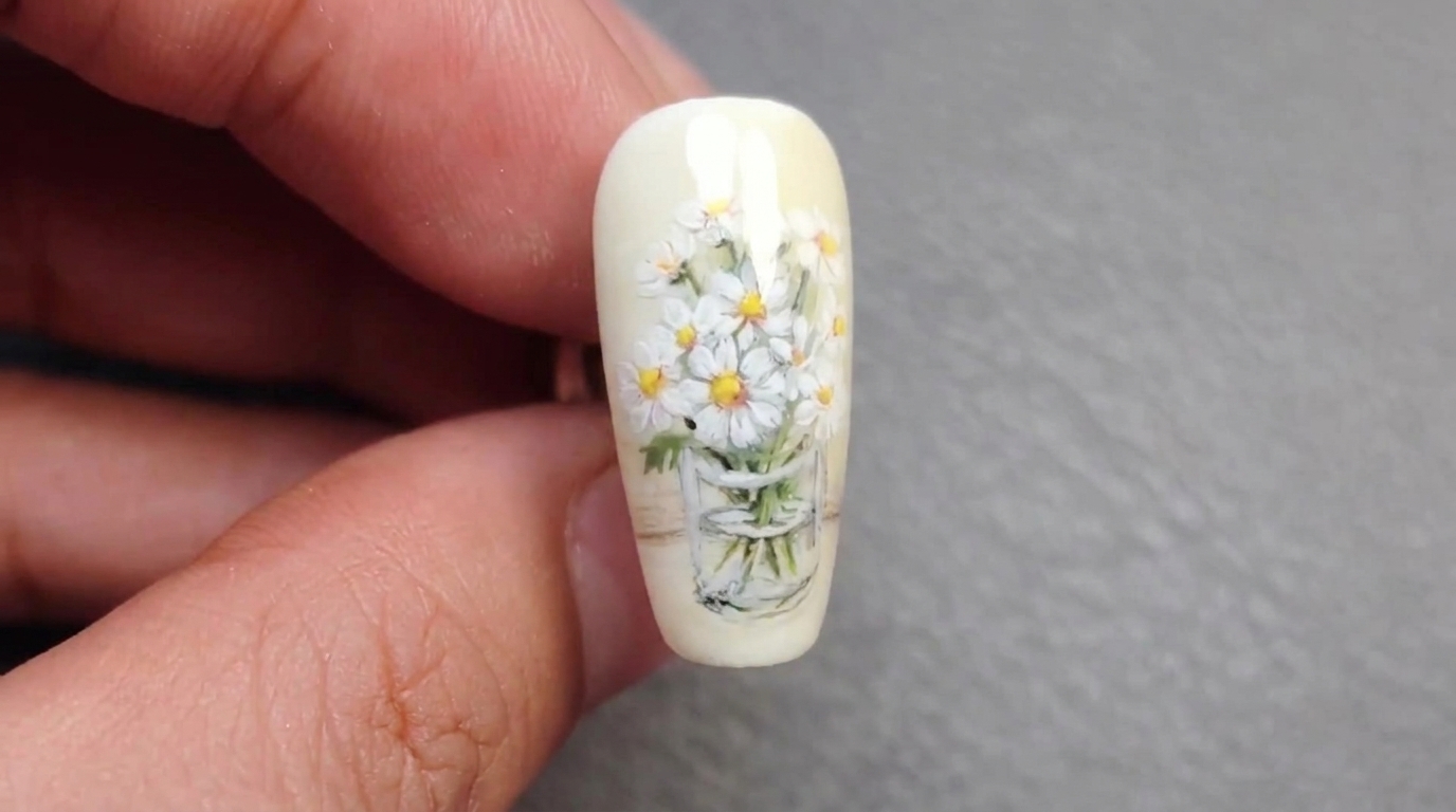Hand-Painted Daisy Bouquet Nail Art — Step-by-Step Gel Tutorial
