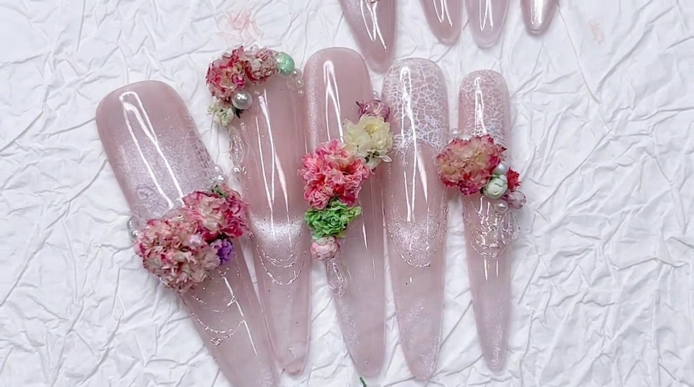 Lace and 3D Floral Cat-Eye Nails — Elegant DIY Tutorial