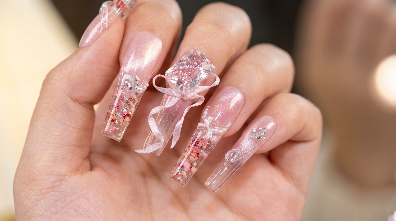 Encapsulated Dried Flower and Cat-Eye Gel Nail Tutorial