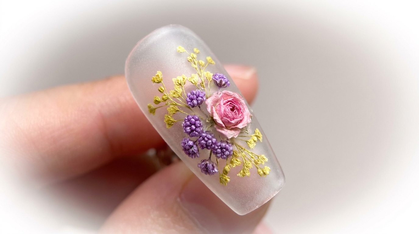 Encapsulated Dried Flower Nail Art — Professional Frosted Design Tutorial