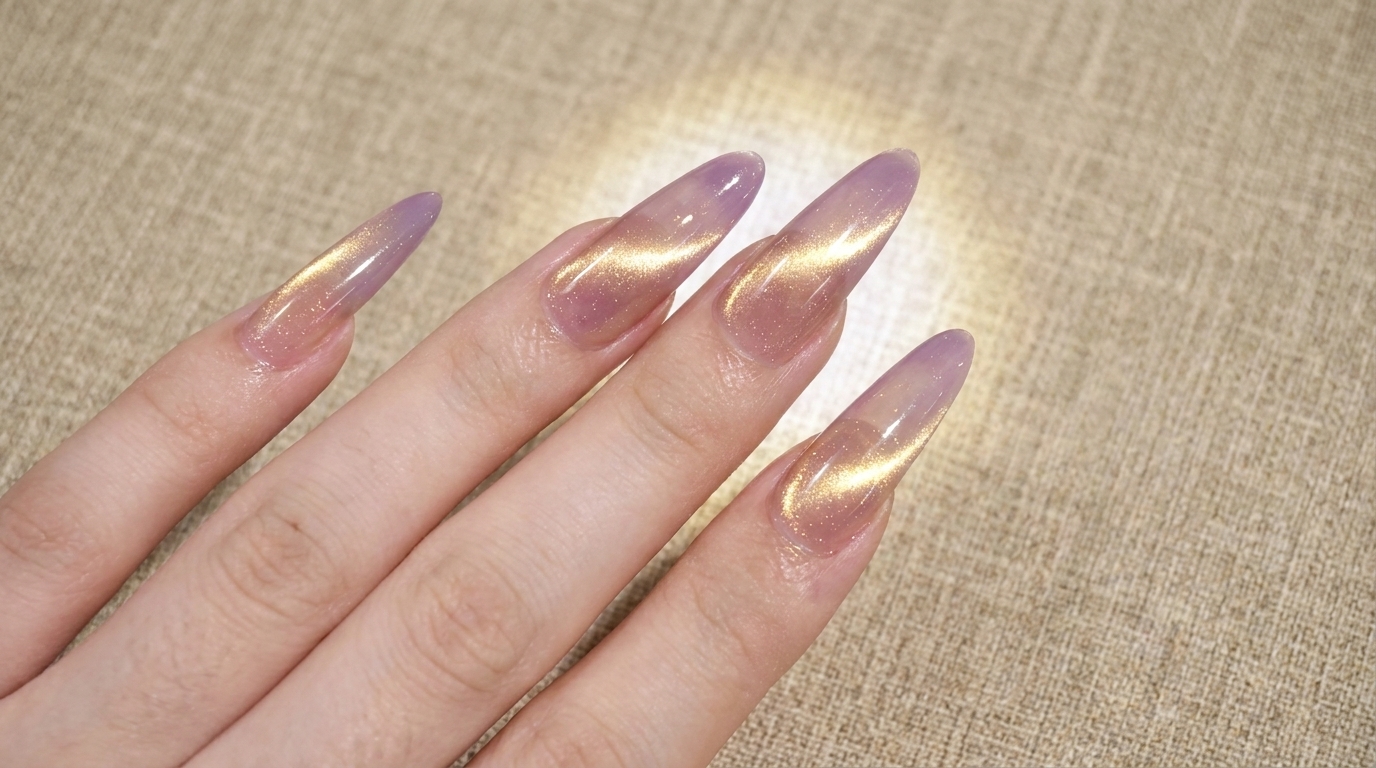 Purple-Gold Gradient Glass Bead Cat-Eye Nails Tutorial