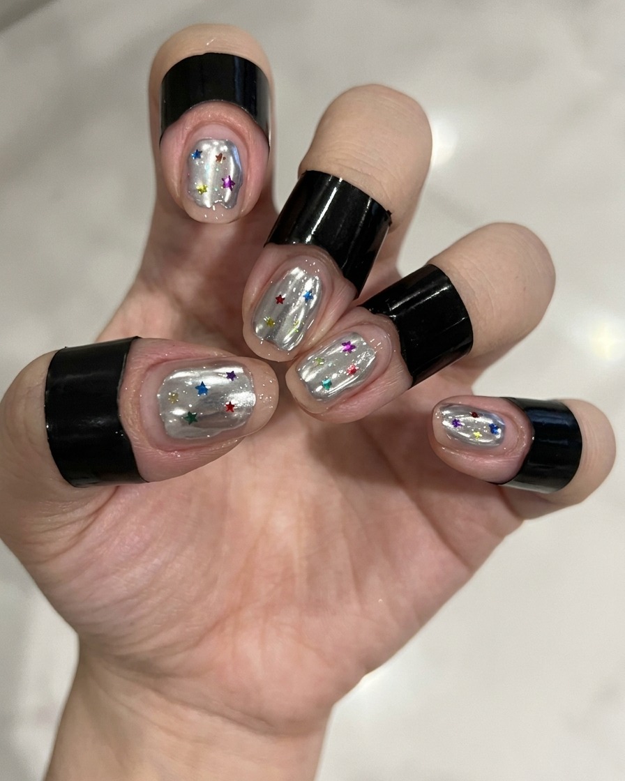 A fine liner brush creating an irregular white wavy line pattern on a nude nail base.