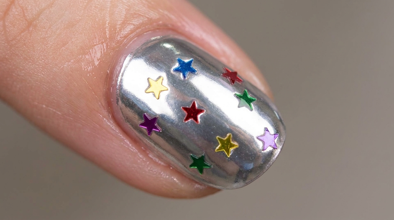 Chrome Powder and Star Sequin 3D Nail Art Tutorial