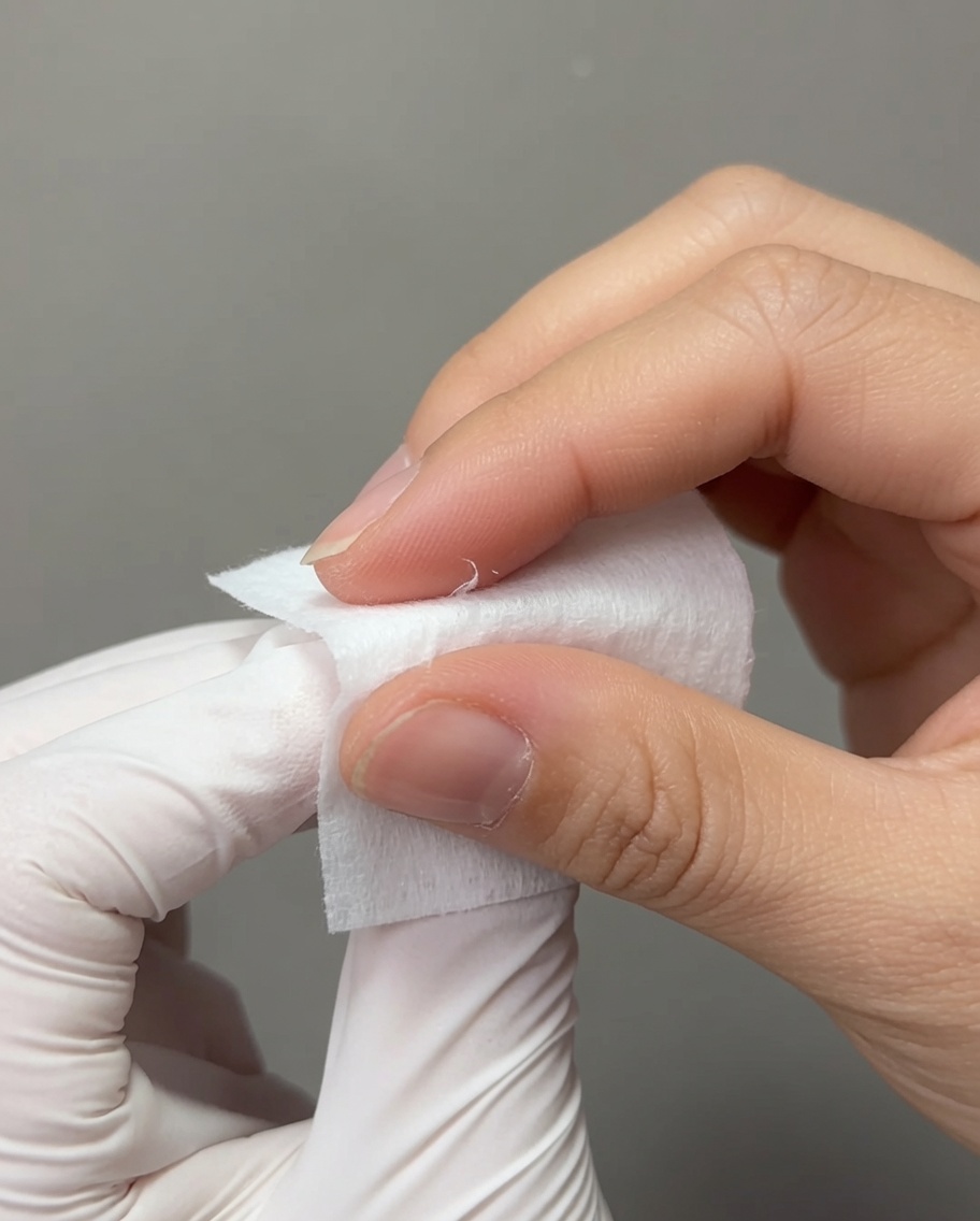 A makeup sponge dabbing pastel colors onto a nail tip to form a gradient.