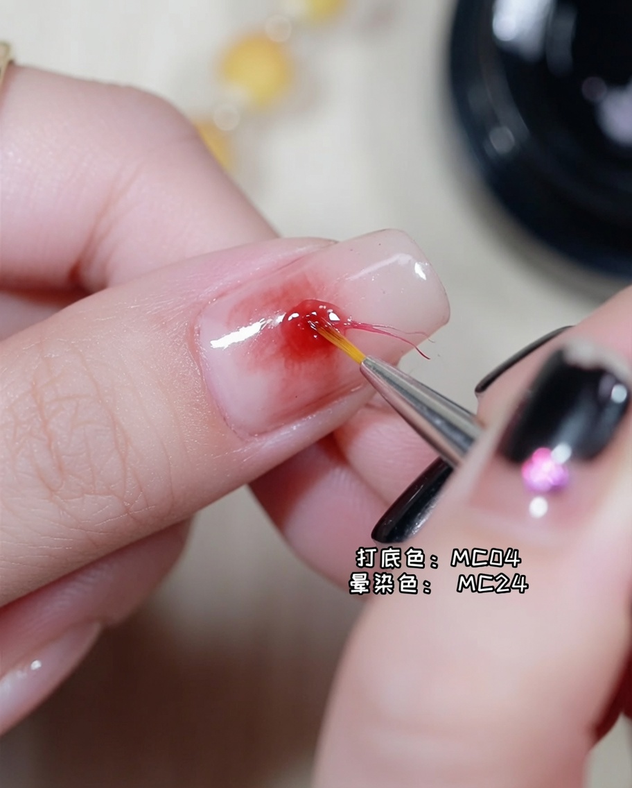 A close-up of a brush sculpting a raised, 3D heart shape out of clear modeling gel on a nail.