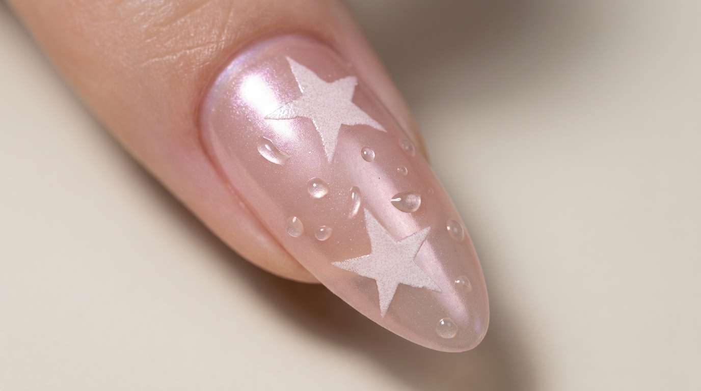Soft Mist Pink Star Nails — Celestial Chrome Tutorial