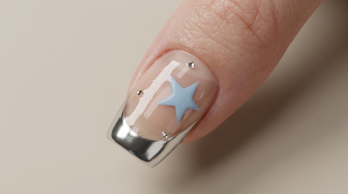 Chrome French Tip with Star Nail Art — Step-by-Step Tutorial
