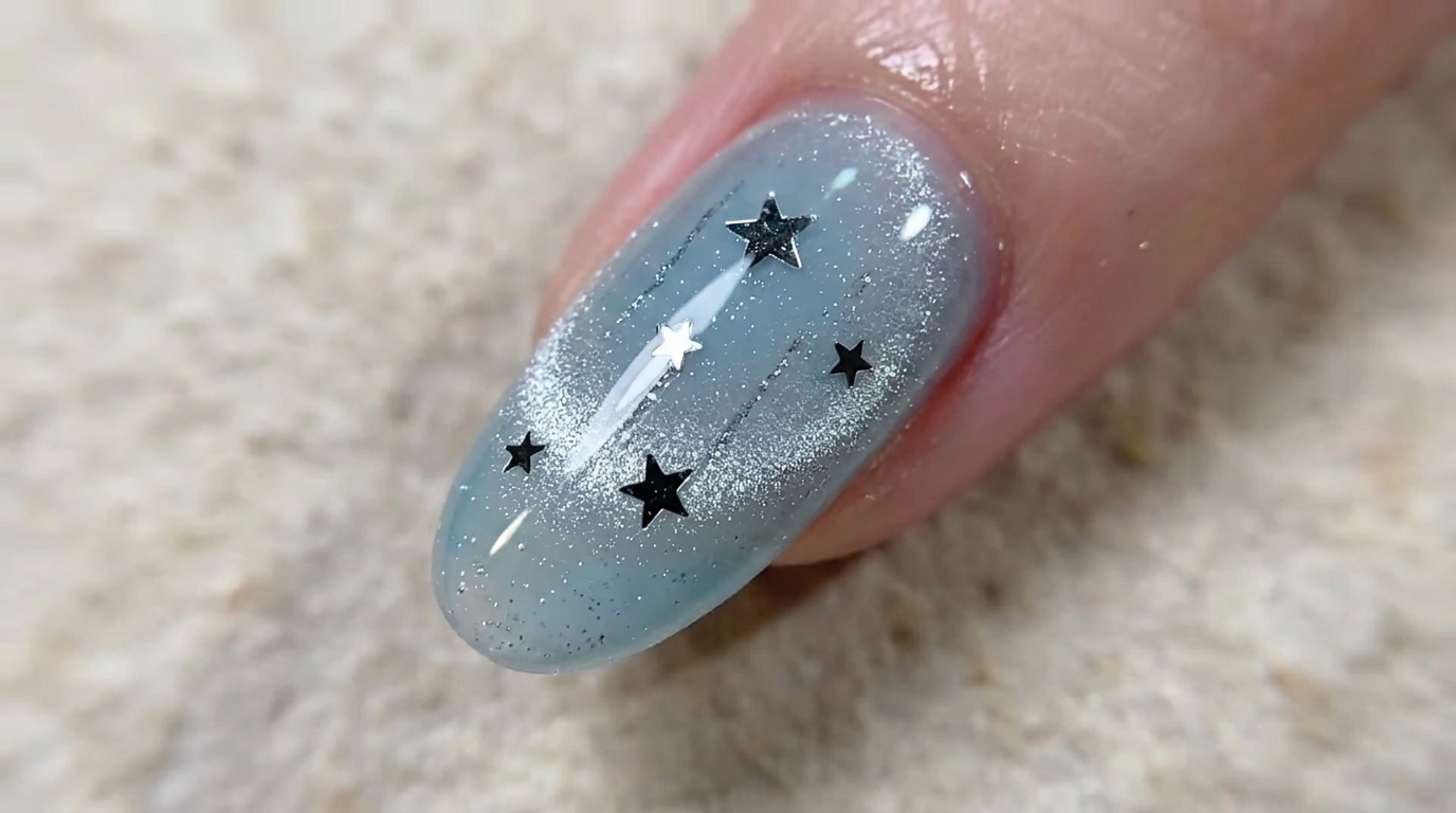 Clear Blue Star Cat Eye Nails — Celestial Gel Tutorial
