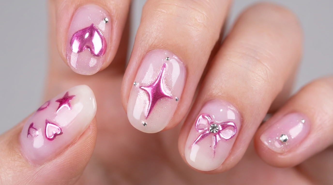 Pink Chrome Heart and Star Gel Art Tutorial