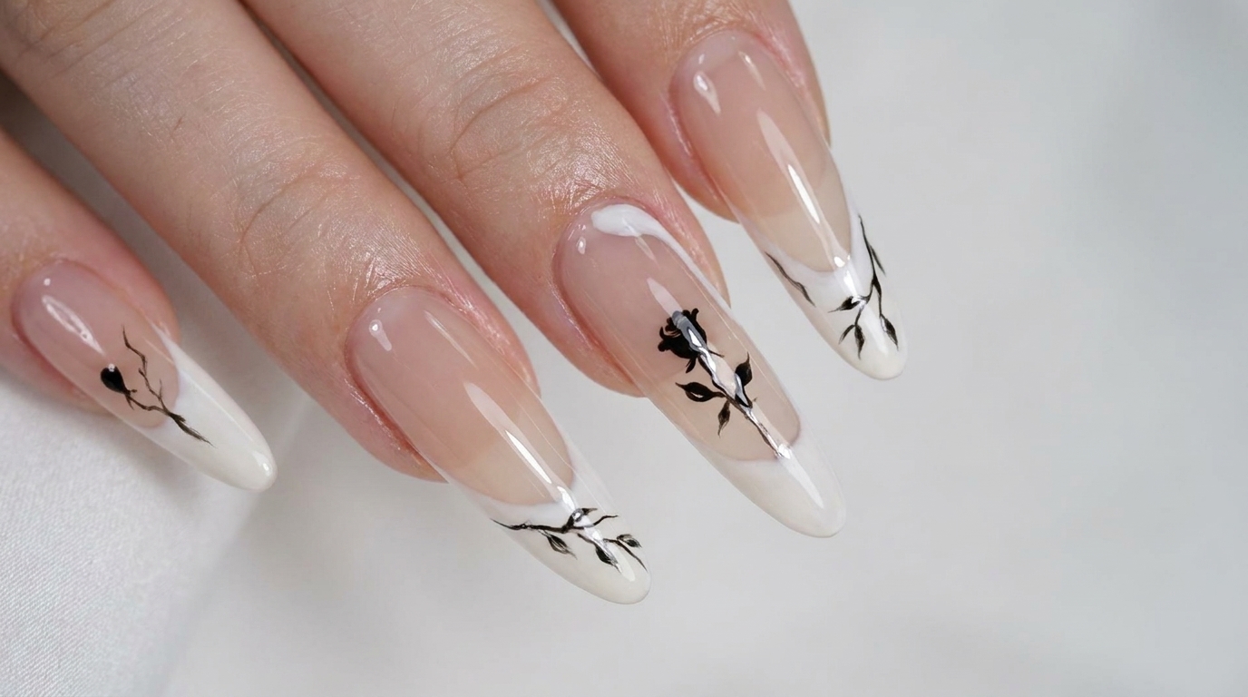 New Chinese Style Irregular French & Rose Nail Art Tutorial