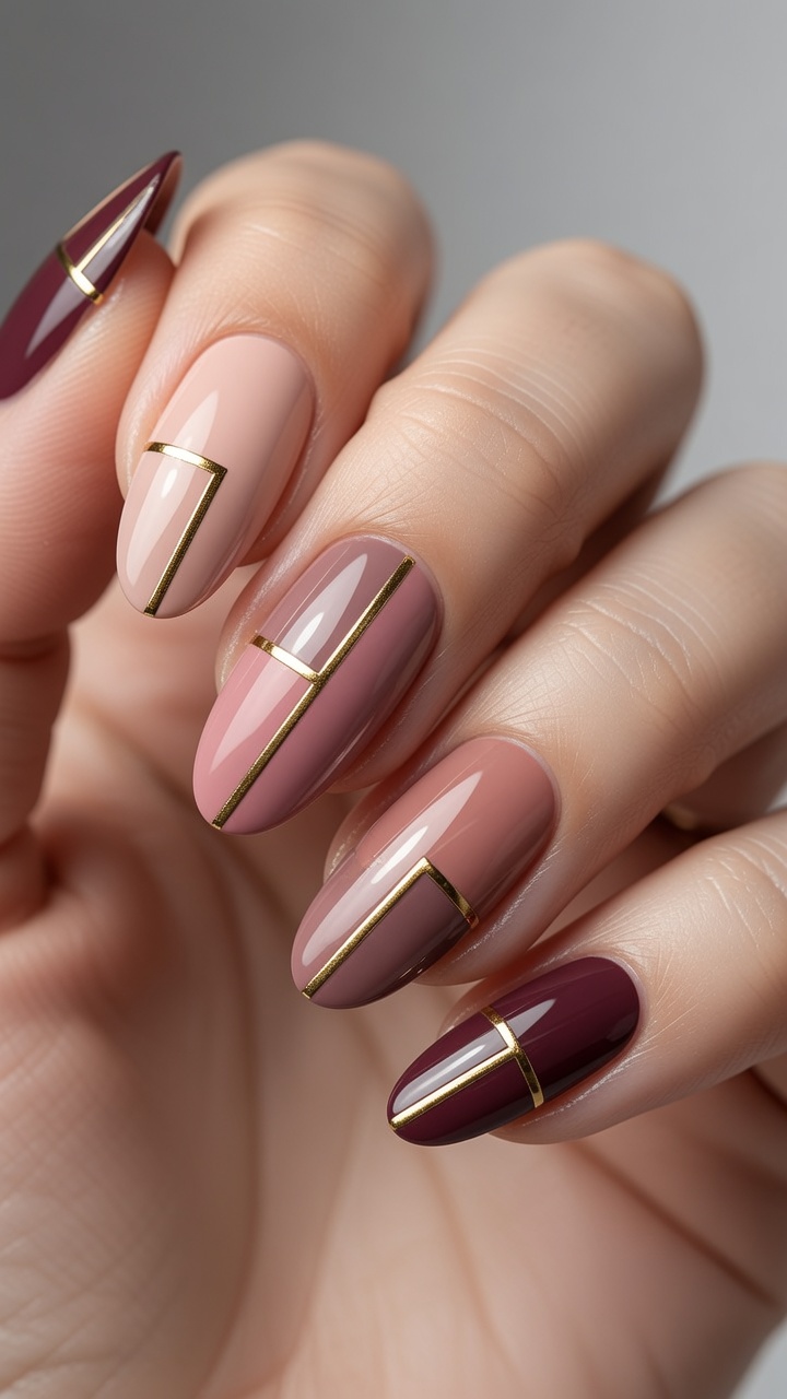 Geometric Color Block Manicure with Gold Accents Tutorial