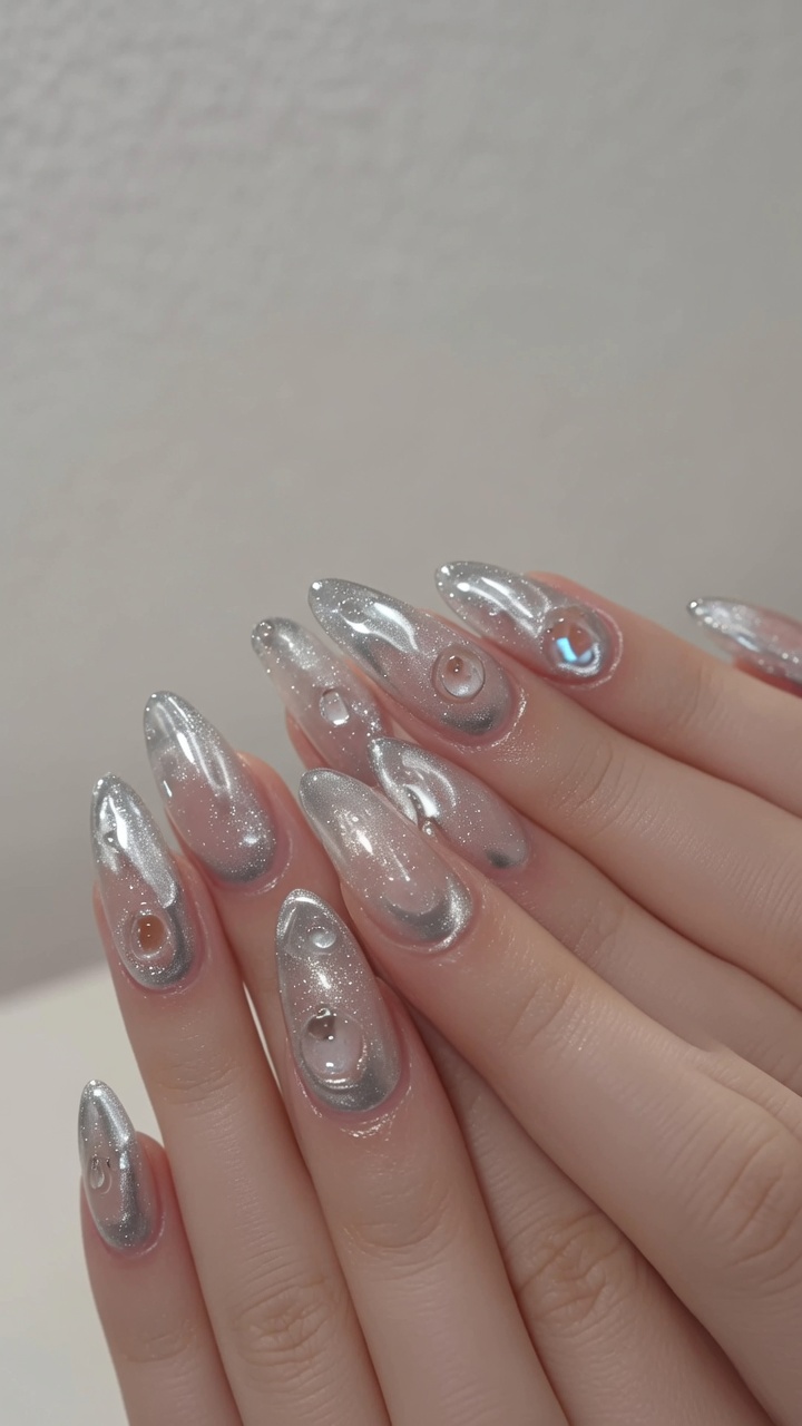 Translucent Jelly Glitter Nails with 3D Water Drops — Trendy Tutorial