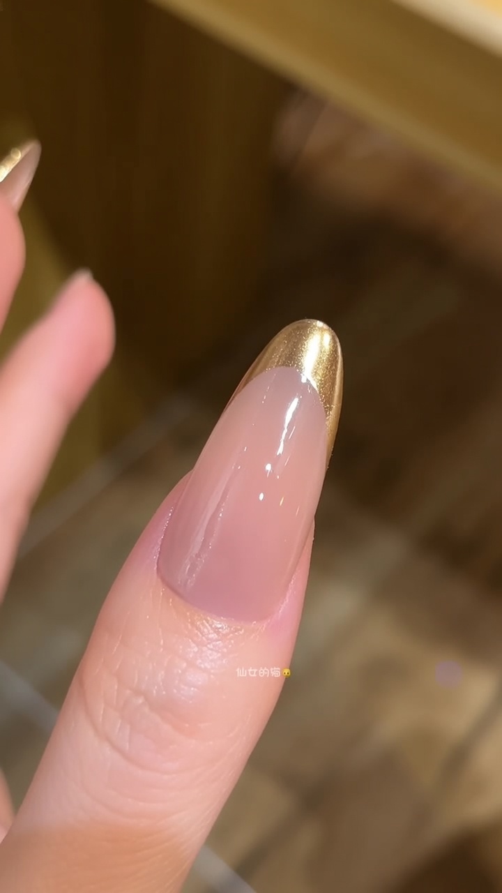 Gold Chrome Tip French Manicure — Elegant Almond Nails