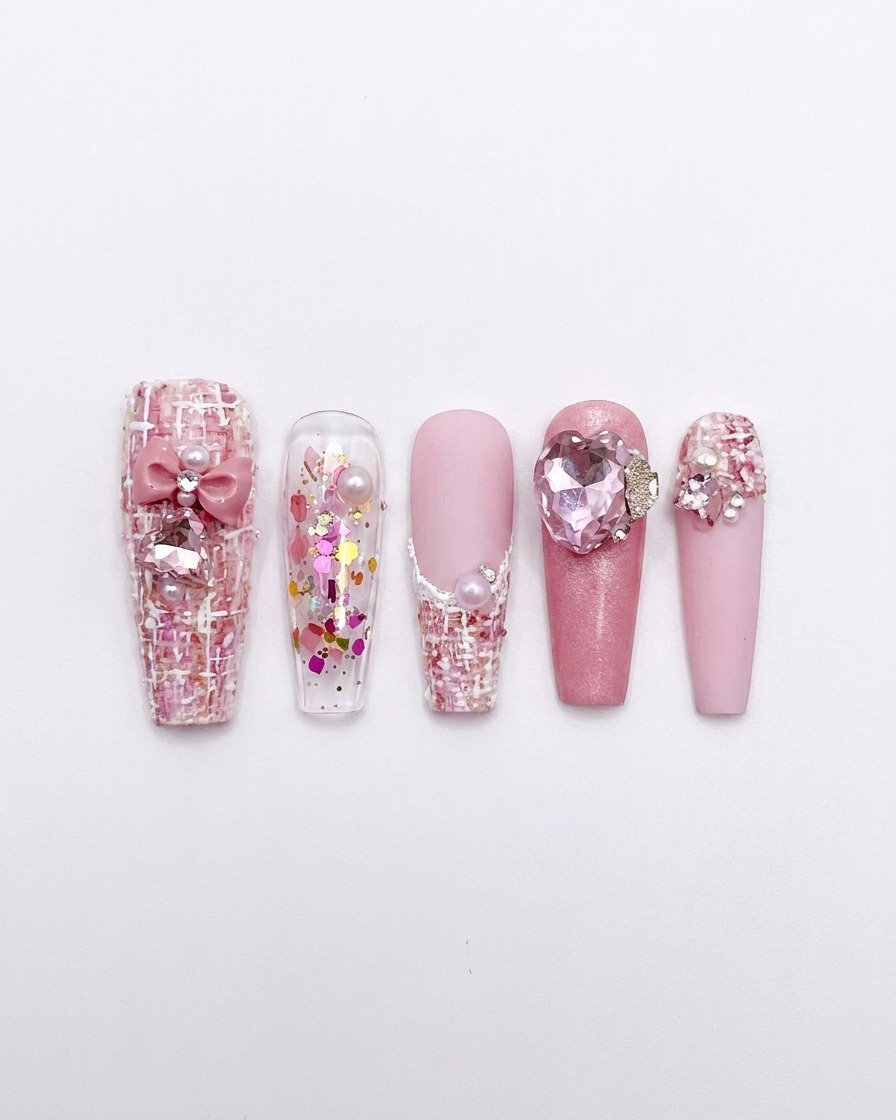 A brush applying a smooth coat of soft pink gel polish over a clear plastic nail tip.