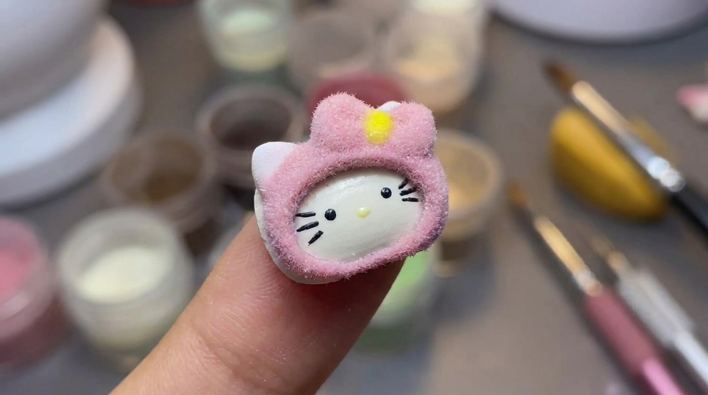 Fluffy Velvet Hello Kitty Nail Art — Step-by-Step 3D Gel Tutorial