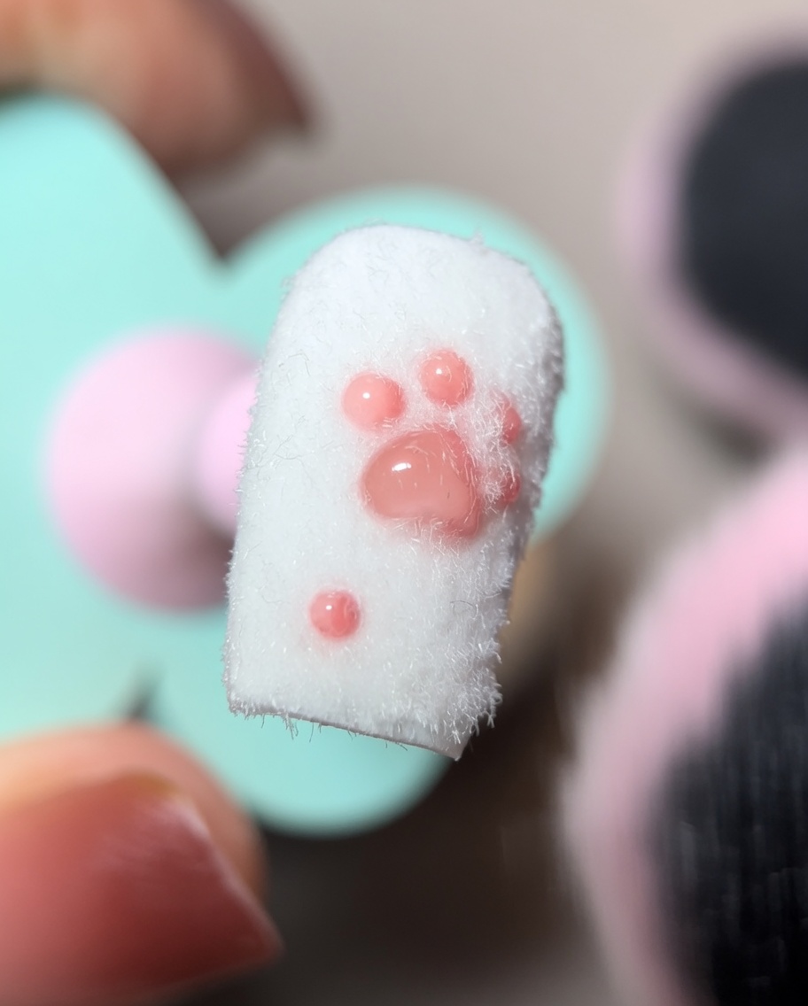 A side-profile view of a nail with the flocking powder application placed under a UV curing lamp.