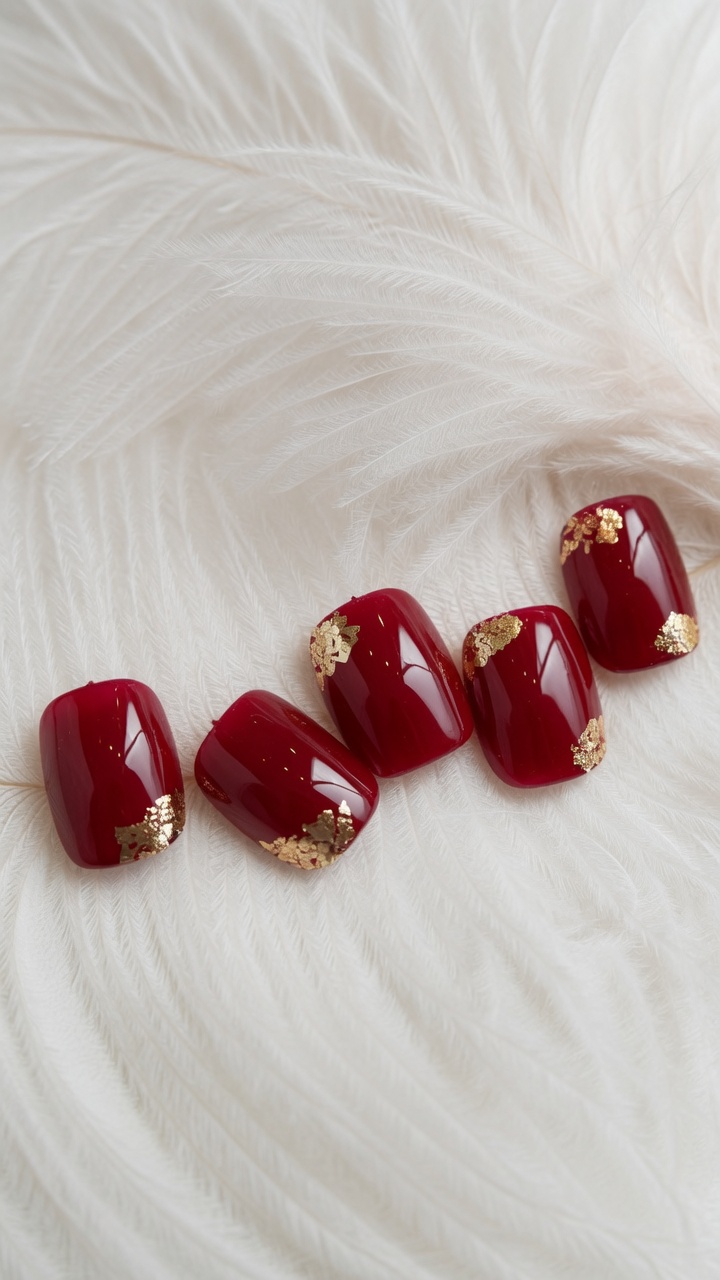Festive Red and Gold Foil Gel Manicure — Step-by-Step Tutorial