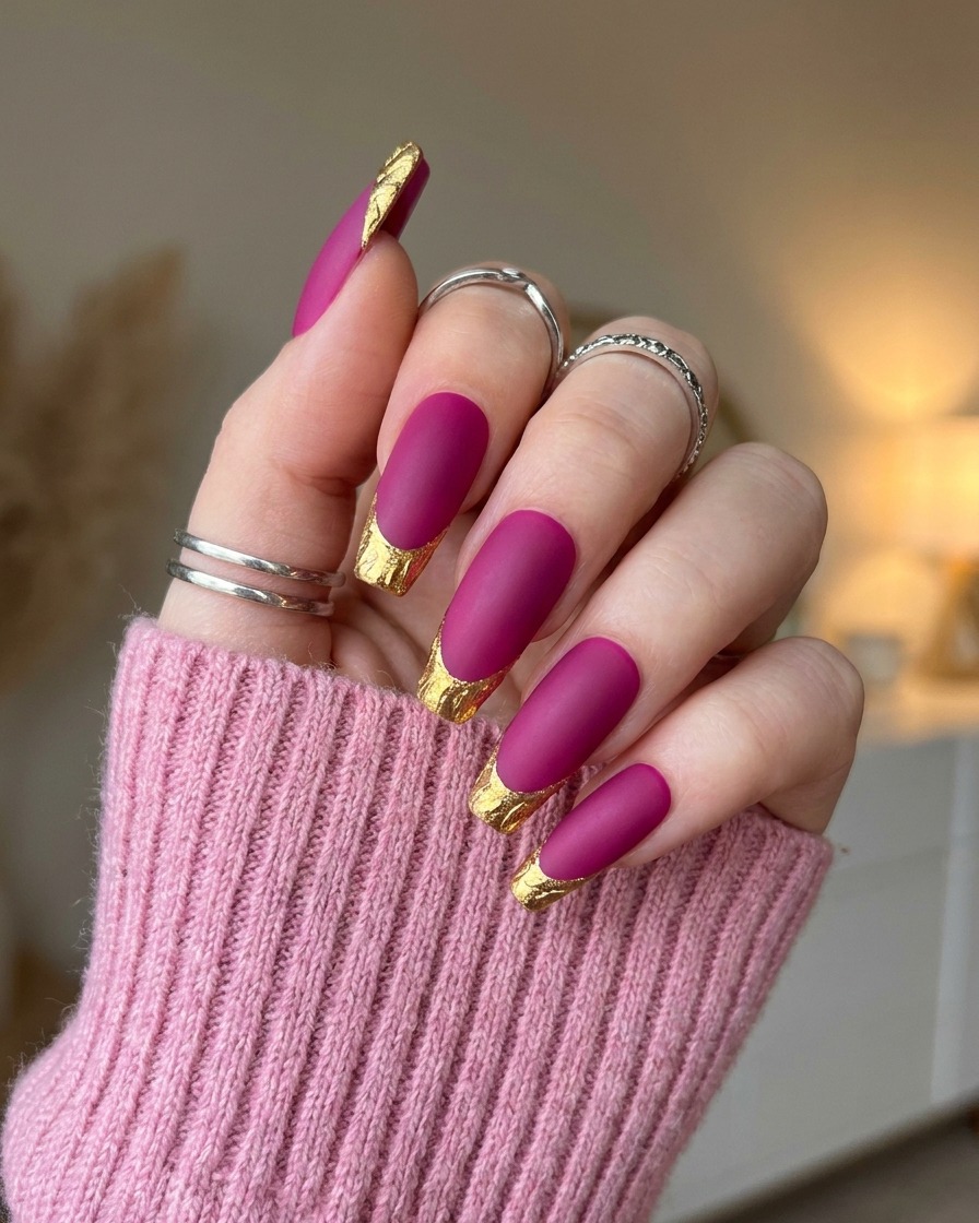 A smooth, panning shot across a hand showing the consistent velvety matte texture of hot pink polish on all nails.
