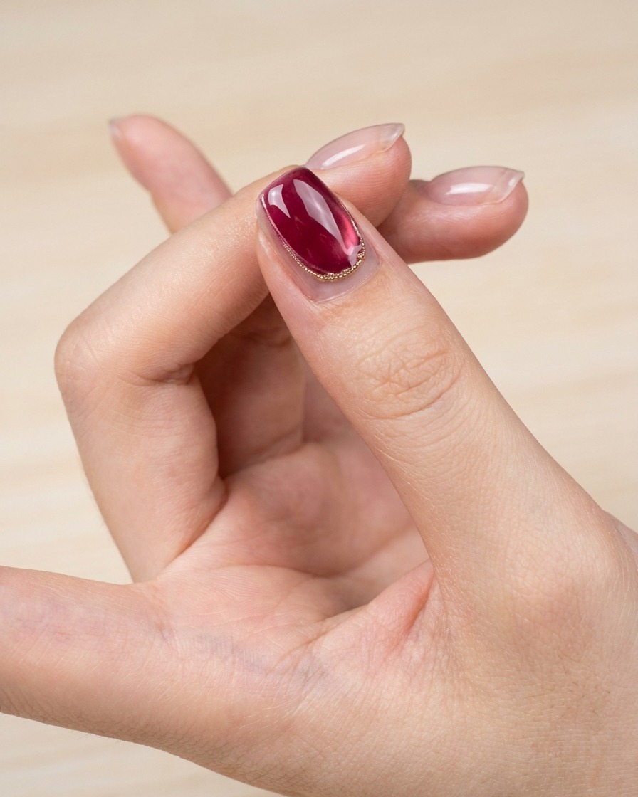 A clean nail being wiped with a lint-free cloth to reveal a high-gloss, finished manicure.