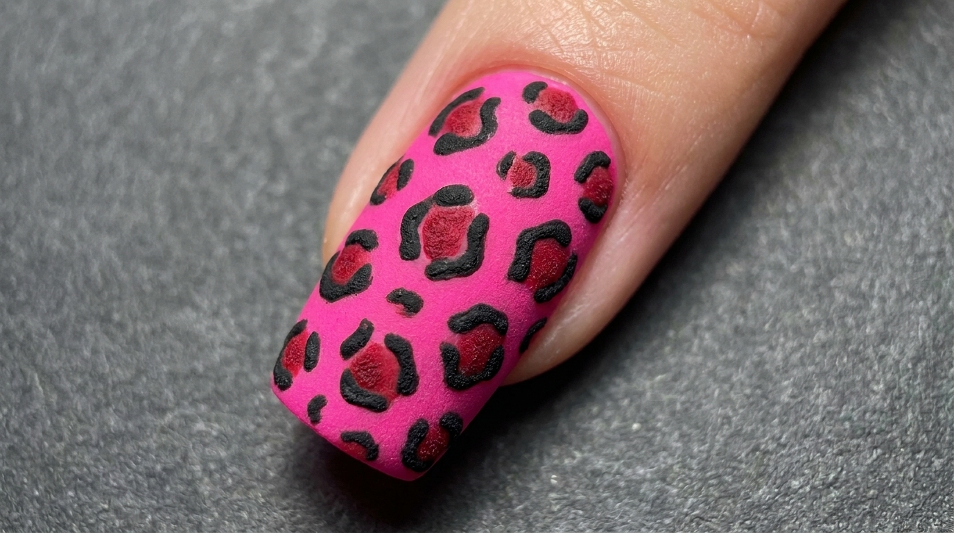 Textured Hot Pink Leopard Print Nail Art — Step-by-Step Tutorial