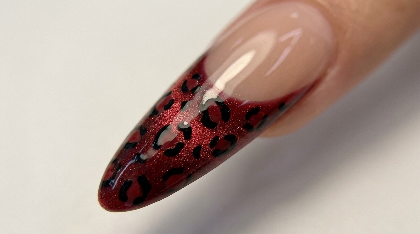 Red Leopard Print Cat-Eye French Nails — Step-by-Step Tutorial