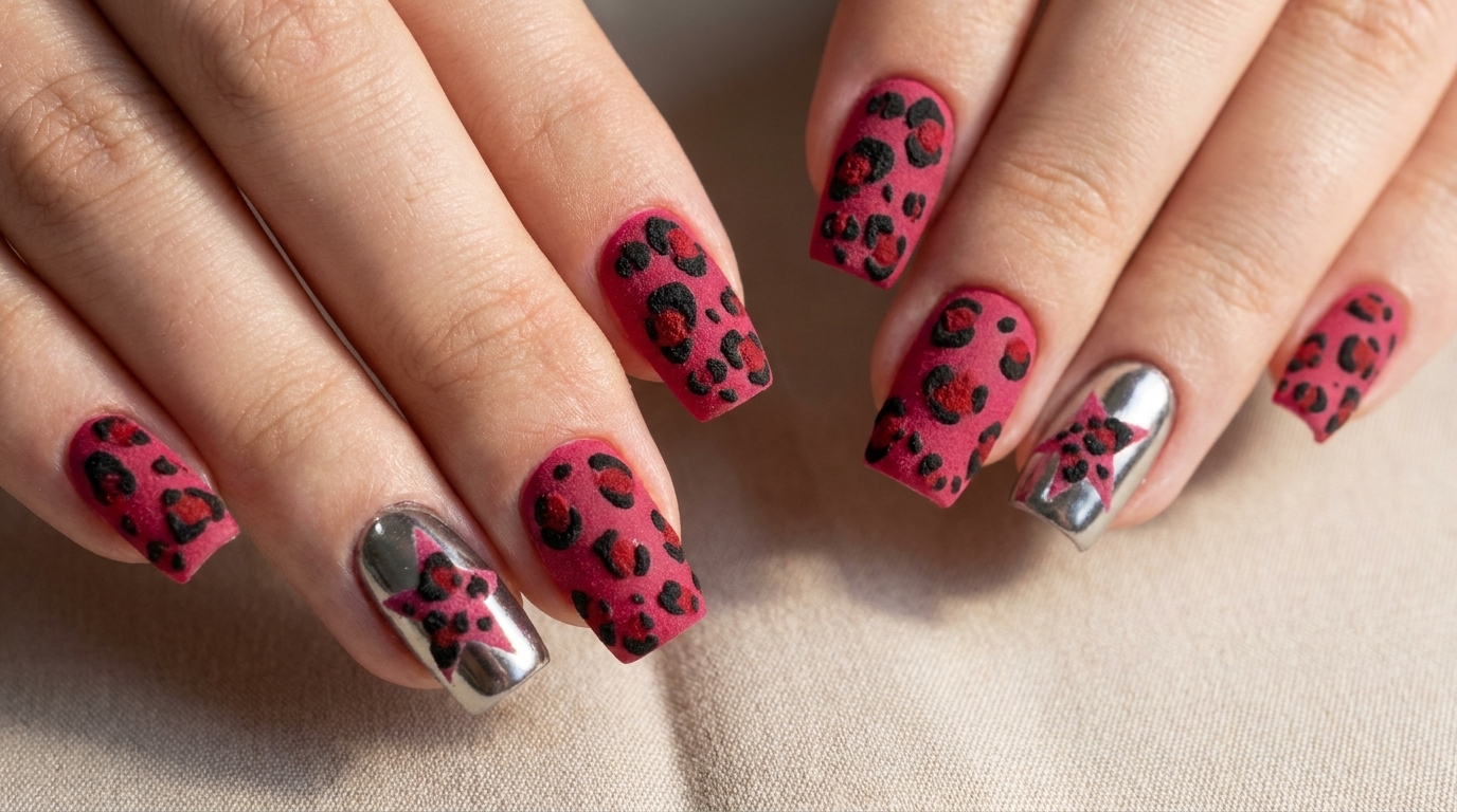 Textured Leopard Print and Silver Chrome Nails — DIY Tutorial