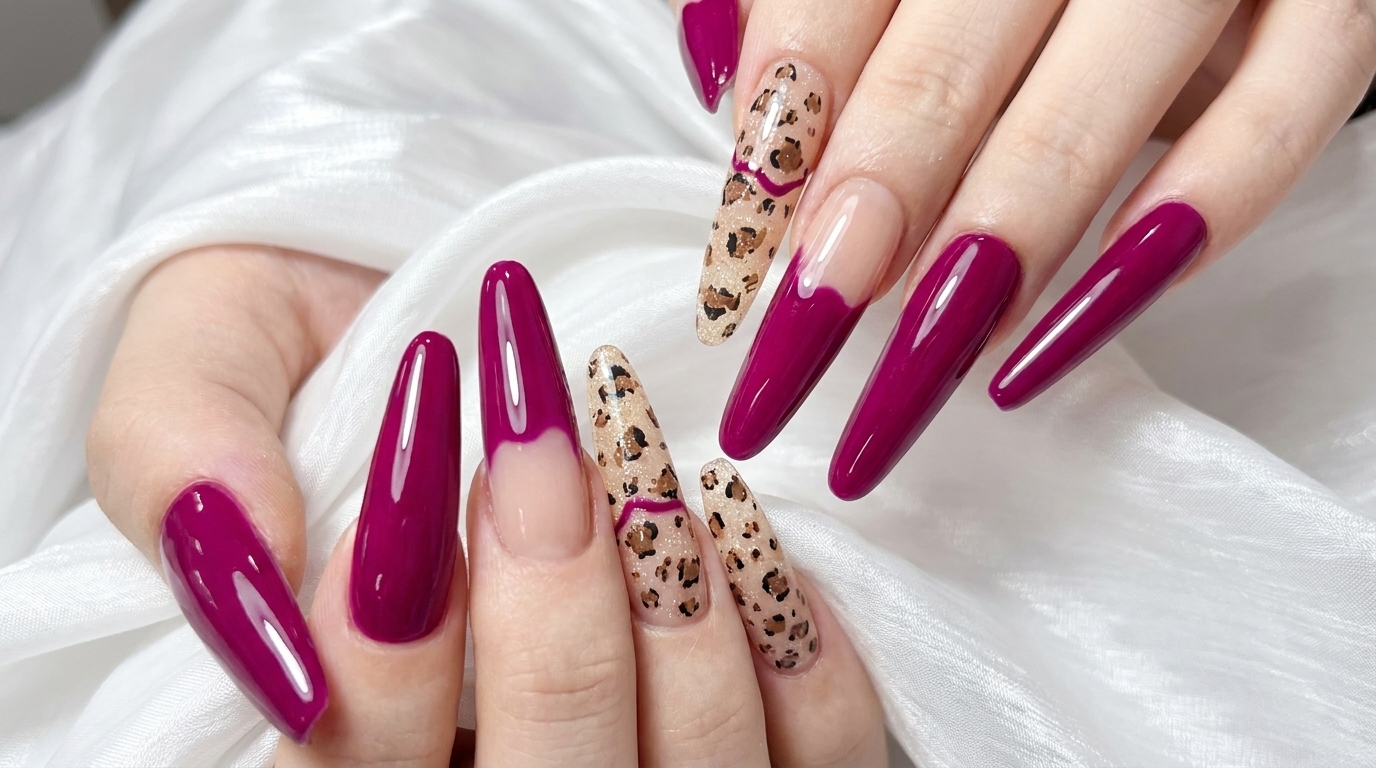Magenta and Leopard Print Gel Nails — Step-by-Step Tutorial