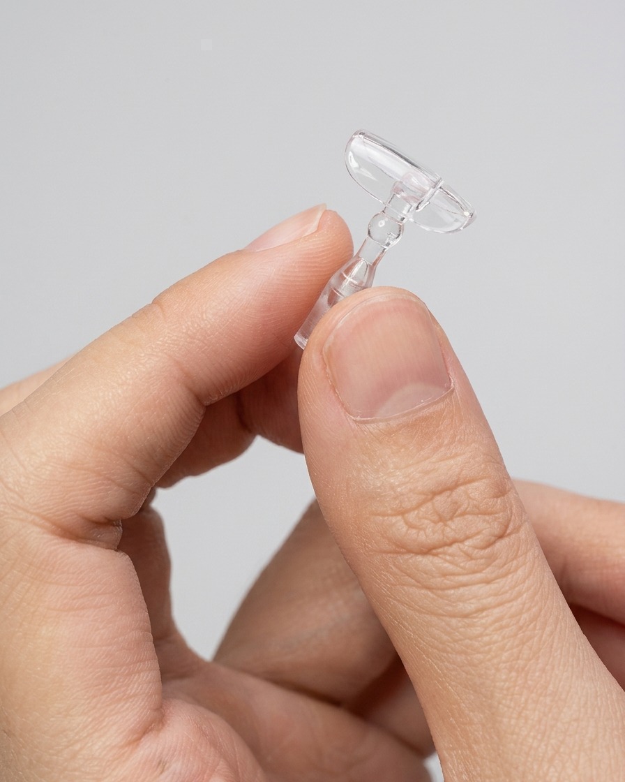 A nail with glitter flakes embedded in gel being placed under a UV/LED lamp.