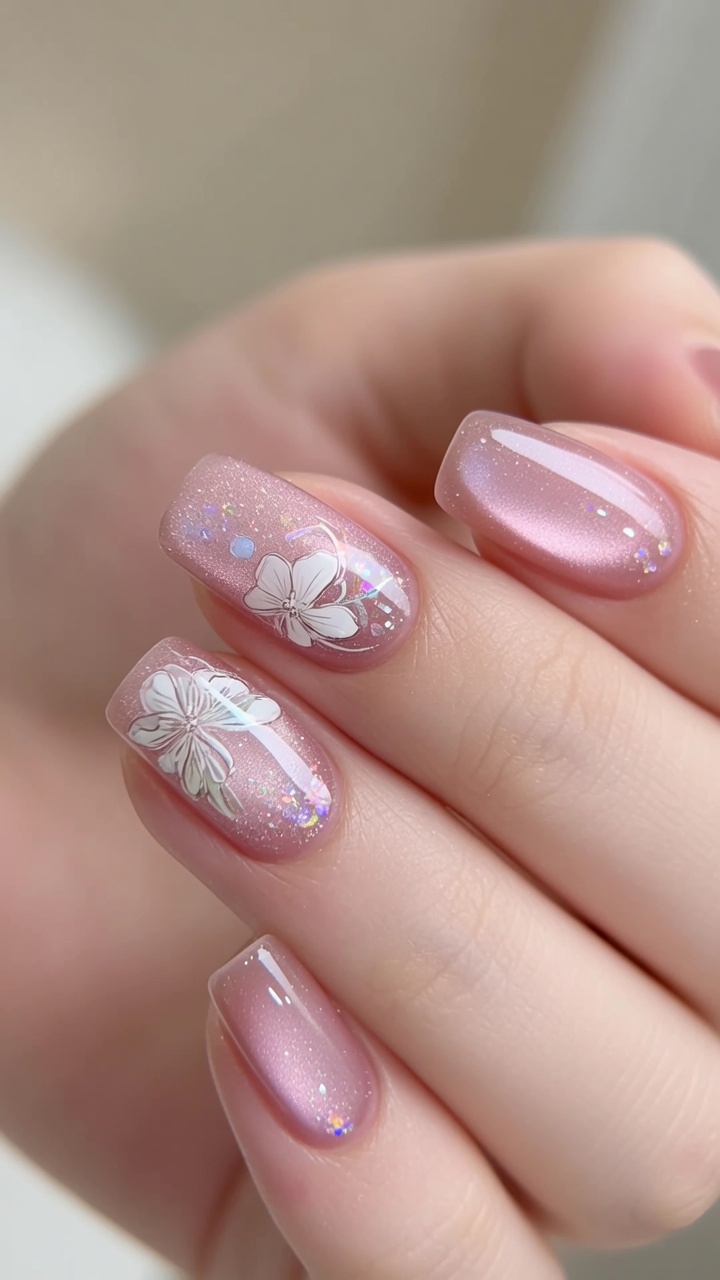 Glass Bead Cat-Eye Floral Nail Art — Step-by-Step Tutorial