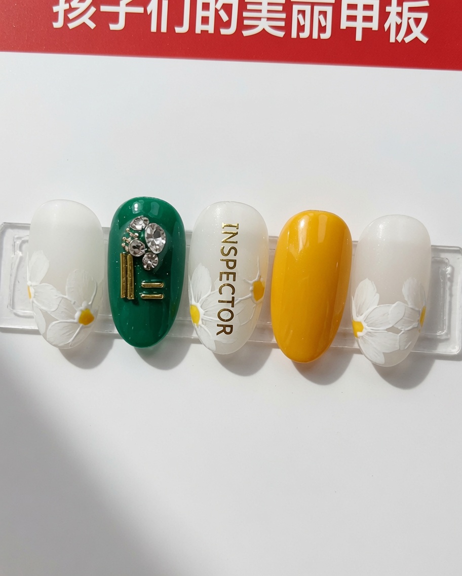 Adding a second layer of white flower petals over the base layer of petals on a nail tip.