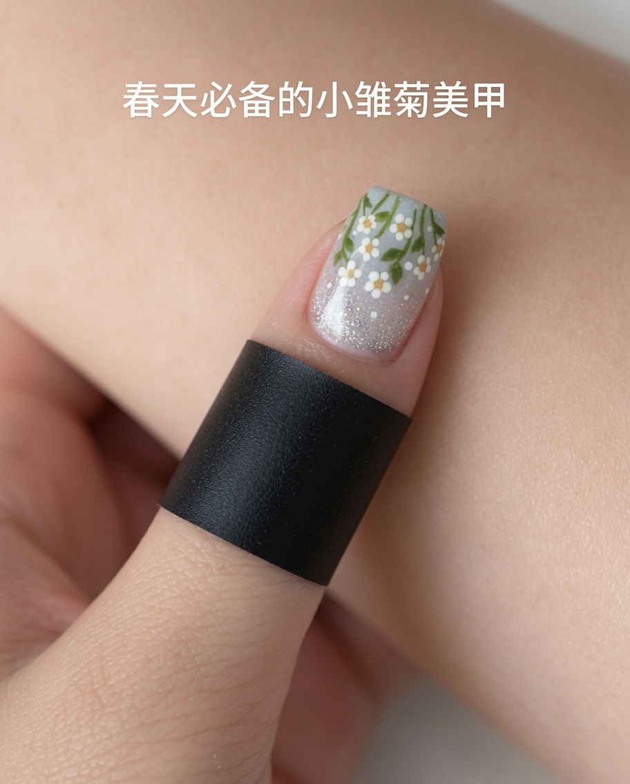 A close-up view of a brush applying cat-eye gel polish onto a natural nail plate.