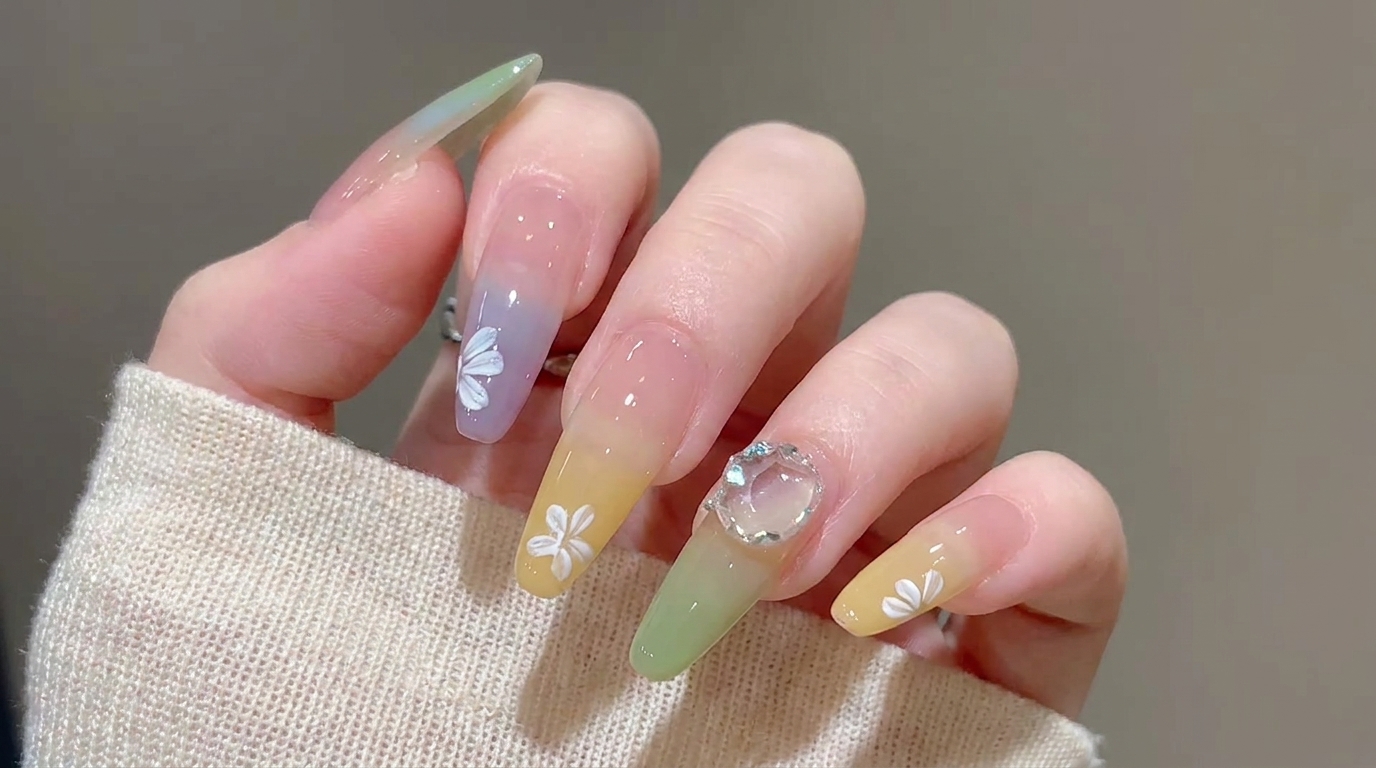 Jelly Gradient Ombre Nails with Floral Art — Step-by-Step Spring & Summer Tutorial