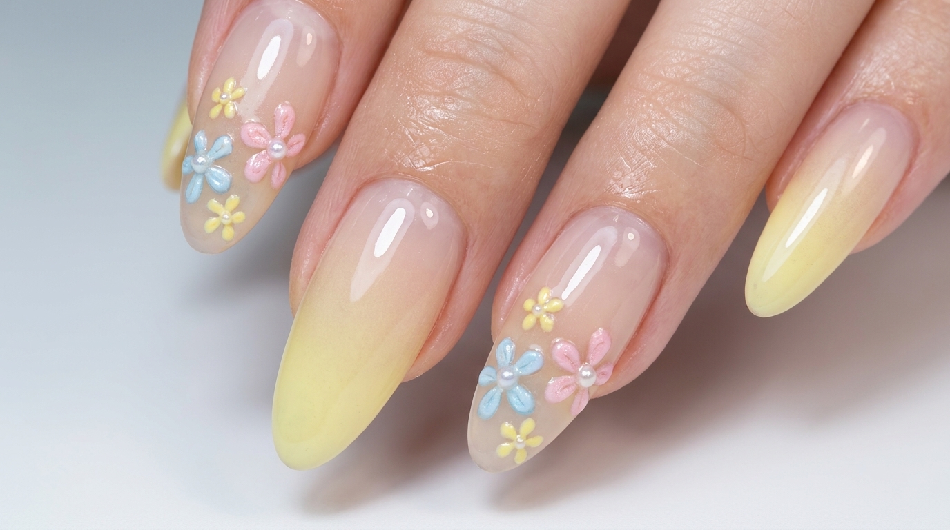 Spring Yellow Ombre Floral Nail Art — Step-by-Step Tutorial