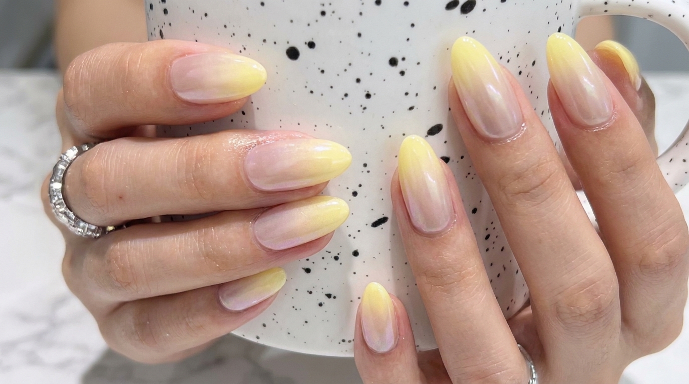 Lemon Yellow and Moon Powder Gradient Nails — Step-by-Step Tutorial