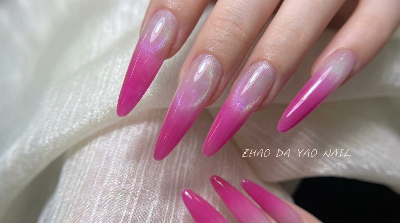 Dragon Fruit Pink Gradient Aurora Glass Ball Nails — Step-by-Step Tutorial